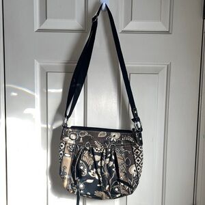 Fossil Black and Cream Floral Crossbody Bag